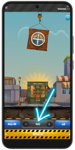 Tower Rush casino game choosing a rate