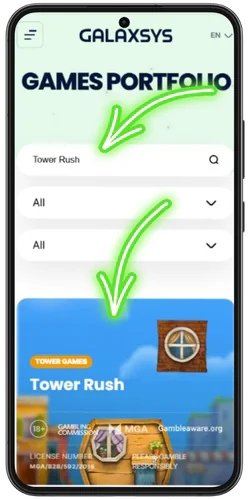 Tower Rush play demo search and selection